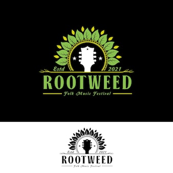Логотип guitar head leaf and root для фестиваля народной музыки