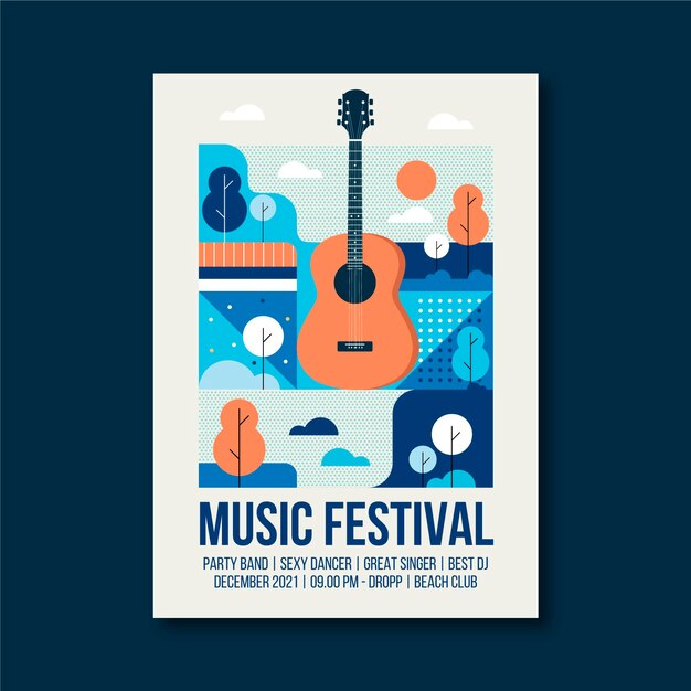 Guitar illustrated music event poster template