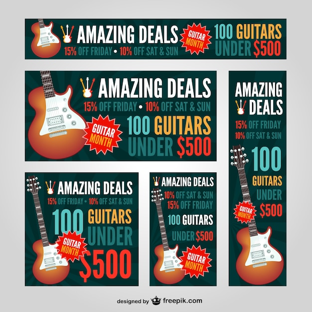 Vettore gratuito banner web guitar set