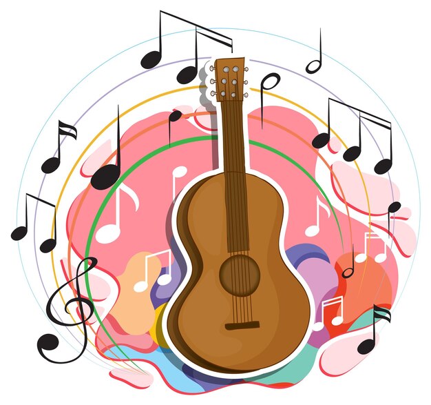 Free vector guitar with music melody symbols