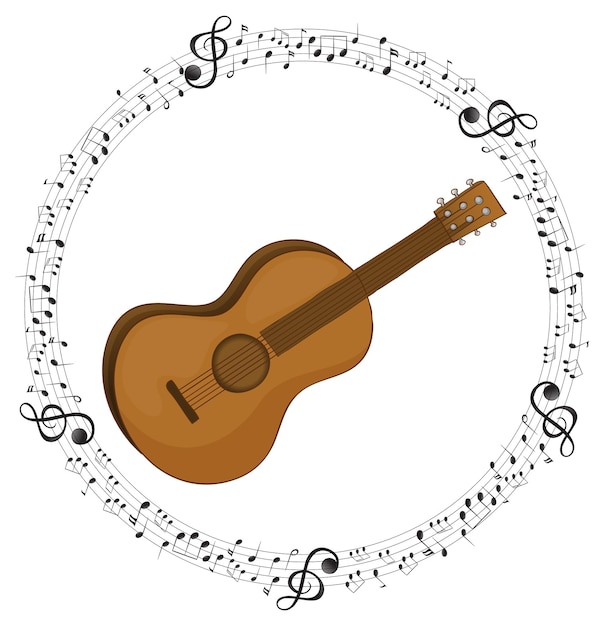 Vettore gratuito una chitarra con note musicali su sfondo bianco