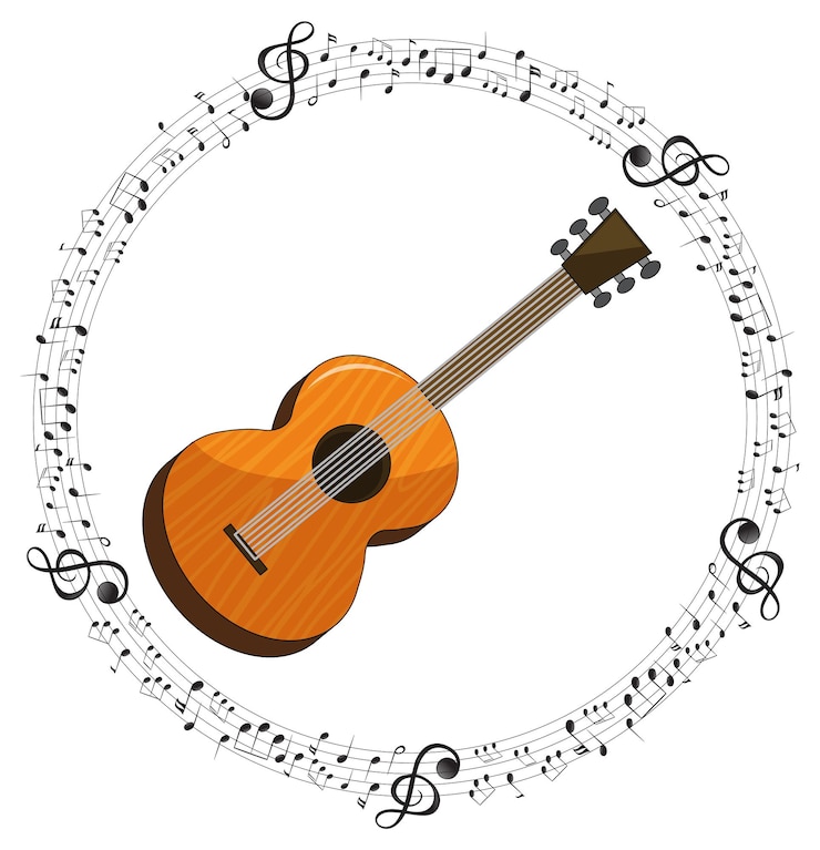 Free Vector a guitar with musical notes on white background