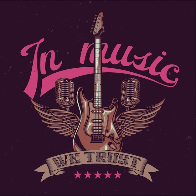 Free vector guitar with two microphones and wings illustration