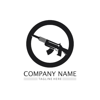 Логотип пистолета и армейский солдат снайперский выстрел вектор дизайн иллюстрации военный выстрел из револьвера