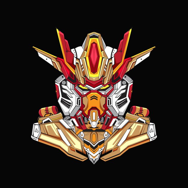 頭蓋骨の頭のロボットサイバーパンクスタイルのイラスト プレミアムベクター