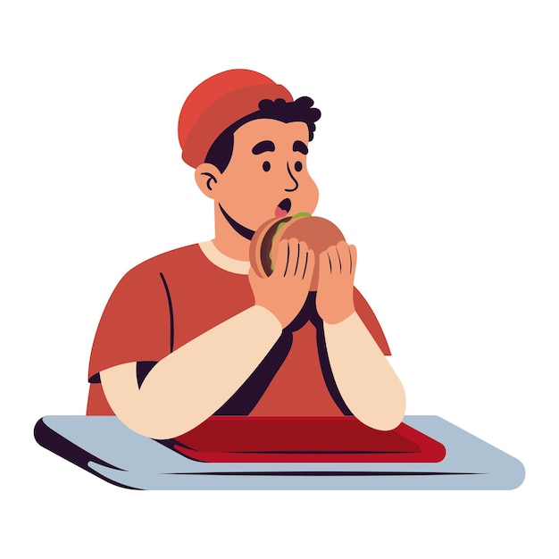 Free vector guy eating burger illustration isolated