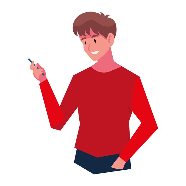 Free vector guy using smartphone illustration isolated