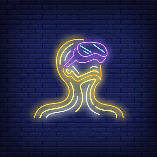 Free vector guy wearing vr headset neon sign