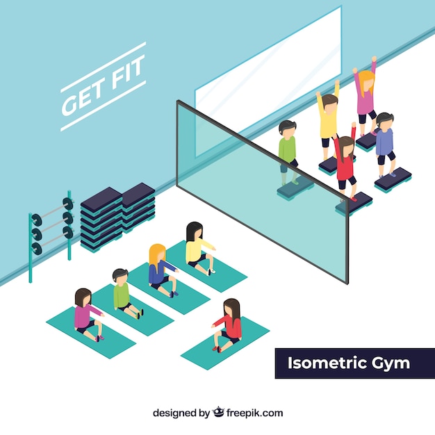 Gym center background in isometric style