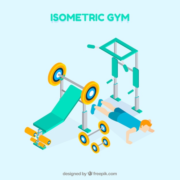 Gym center background in isometric style