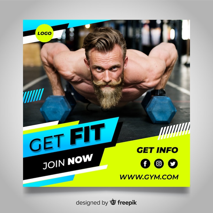 Free Vector gym club banner with photo