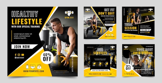 Free vector gym instagram post template design