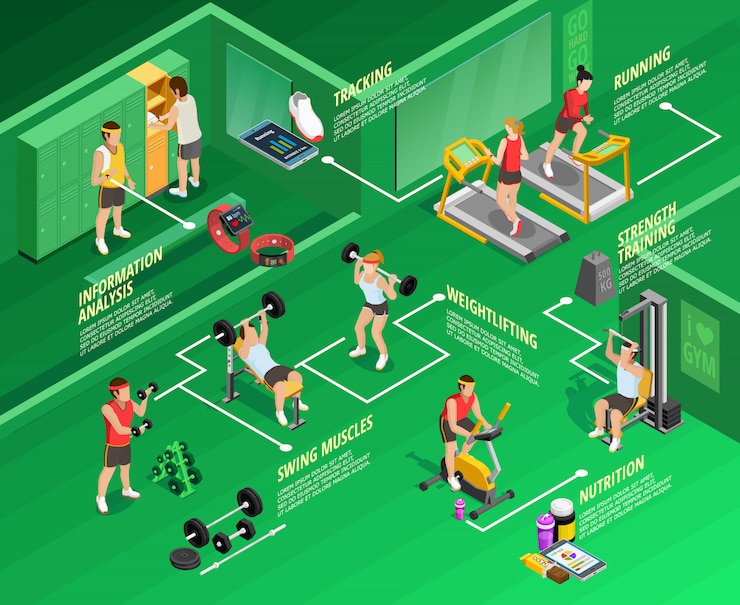 Free Vector gym isometric infographics