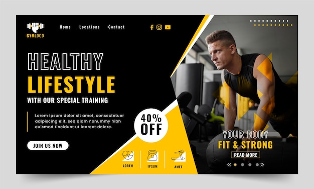 Free vector gym landing page template design