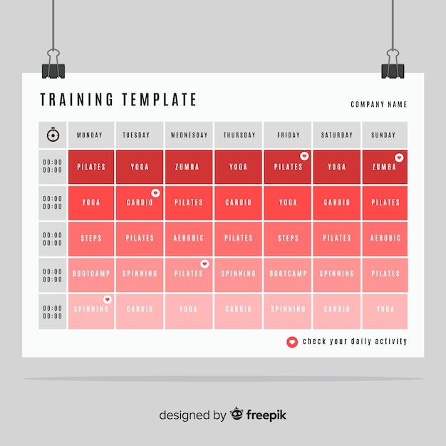 무료 벡터 체육관 또는 피트니스 일정 템플릿