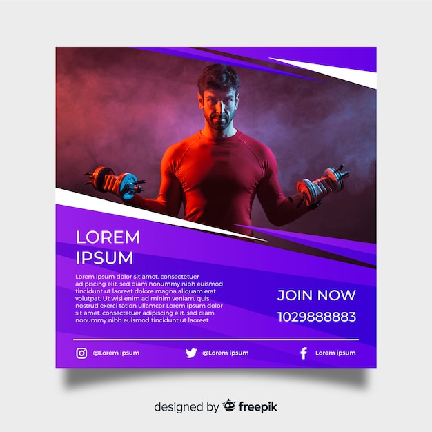 Gym poster template with photo