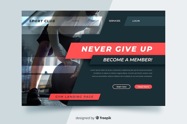 Gym promotion landing page with photo