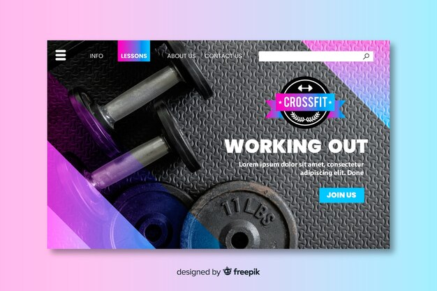 Gym promotion landing page with photo