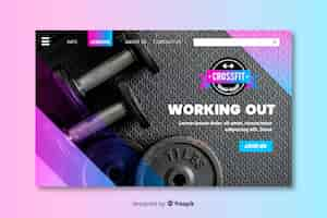 Free vector gym promotion landing page with photo