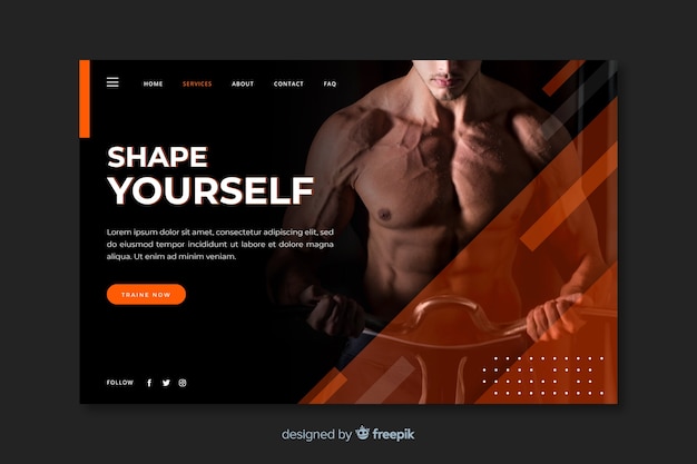 Free vector gym promotion landing page with photo