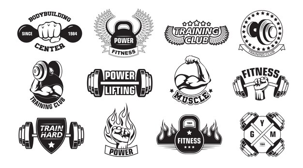 Gym retro logos set