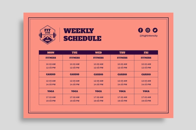 Free vector gym schedule template