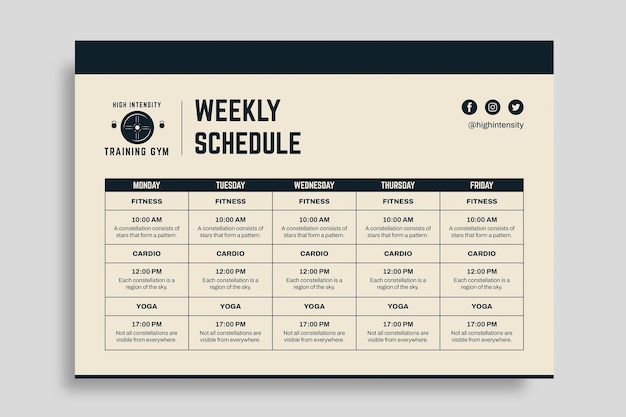 Free vector gym schedule template