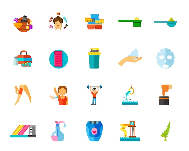 Free vector gym and spa icon set