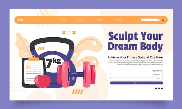 Free vector gym training  landing page template