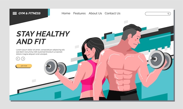 Free vector gym training landing page template