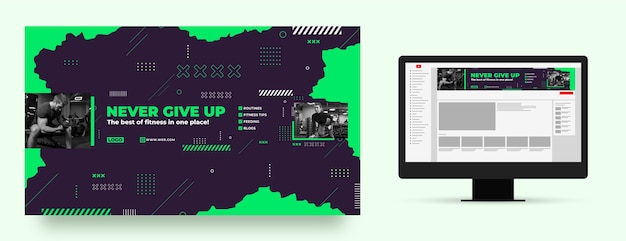 Бесплатное векторное изображение Обложка канала youtube для тренировок в тренажерном зале