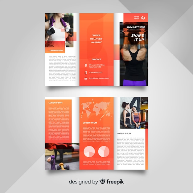 Free vector gym trifold brochure template