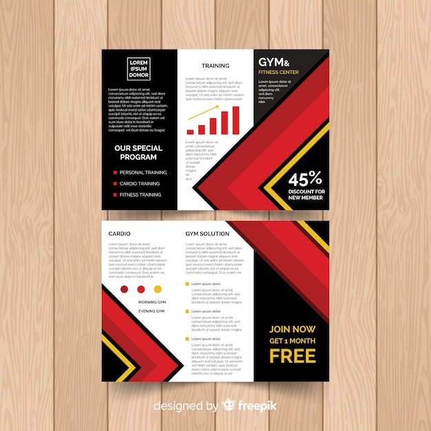 Free vector gym trifold brochure