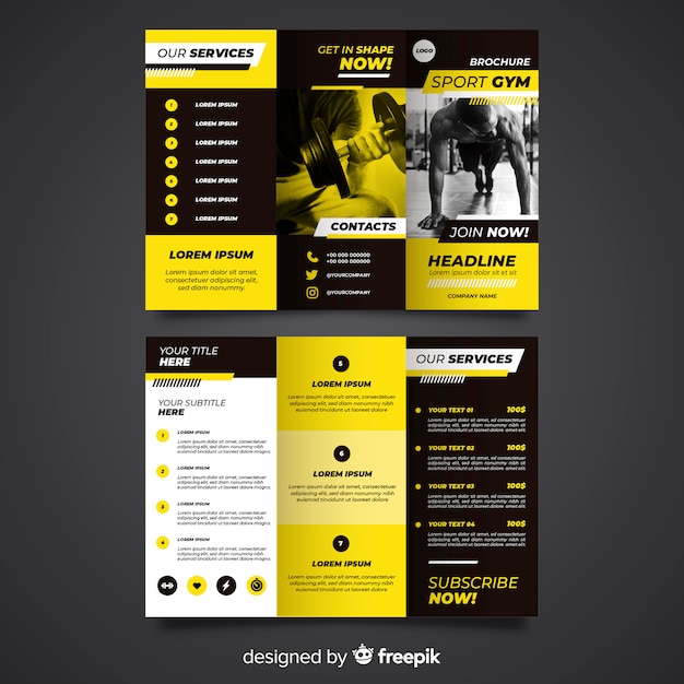 Free vector gym trifold brochure