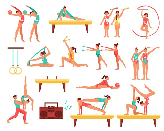 Gymnastics And Actobatics Decorative Icons Set