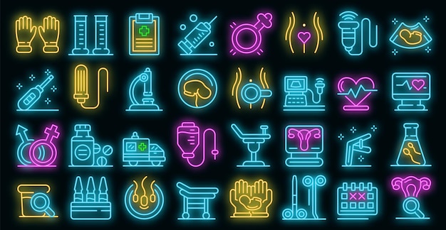 Gynecologist icons set. outline set of gynecologist vector icons neon color on black