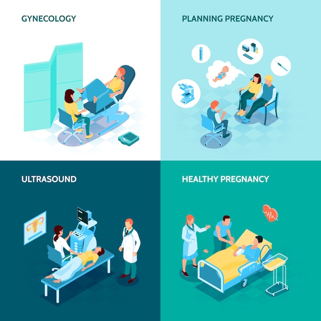 Gynecology and pregnancy concept icons set with planning pregnancy symbols isometric isolated  illustration