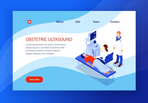 Gynecology and pregnancy page design with obstetric ultrasound symbols isometric