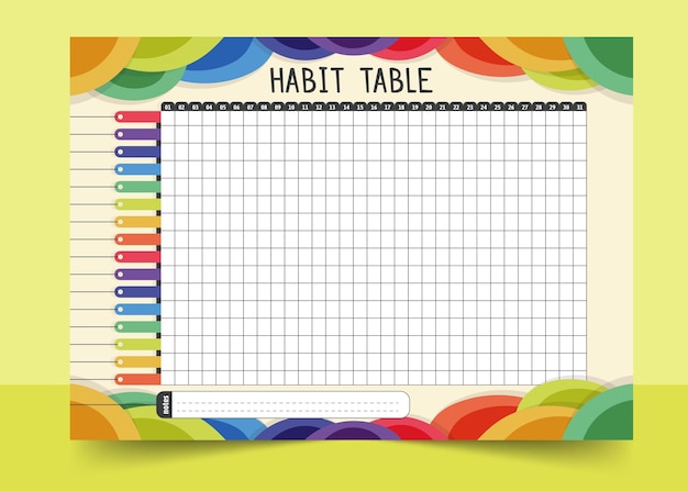 Habit tracker template colourful markers Free Vector