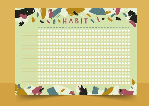 Free vector habit tracker template paint brush strokes