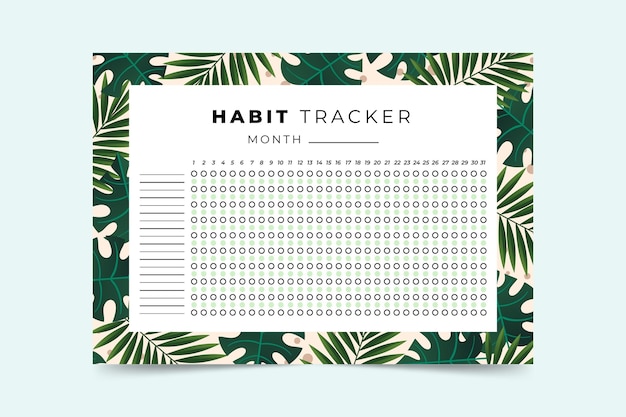 Free vector habit tracker template with leaves