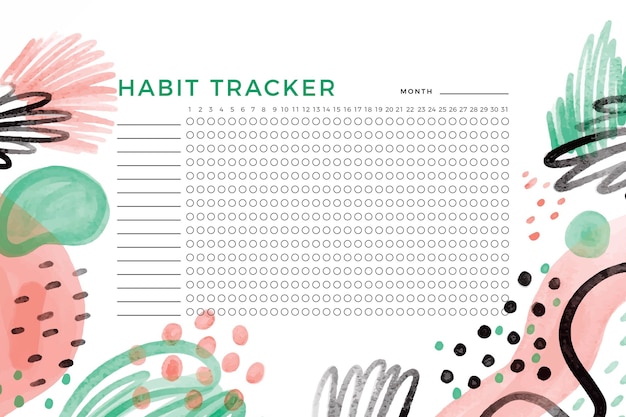 Free vector habit tracker template with painted shapes