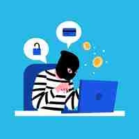 Free vector hacker activity concept with man and laptop illustration