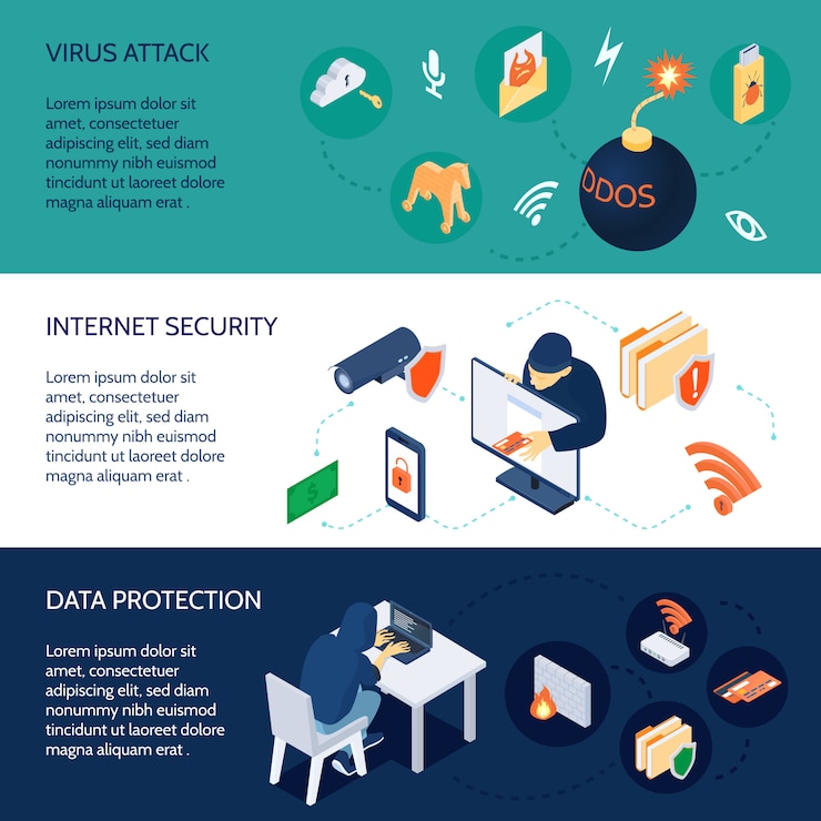 Free Vector hacker activity horizontal isometric banners