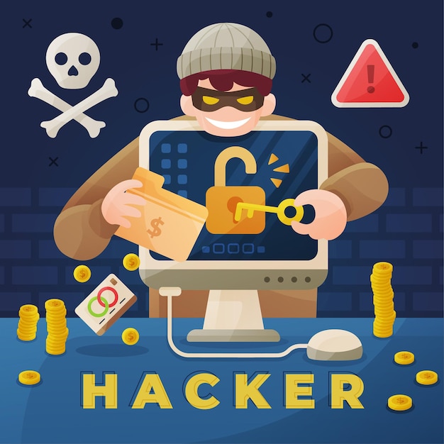 Vettore gratuito attività di hacker con computer