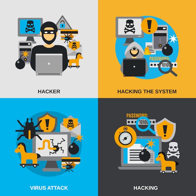 Free vector hacker flat set