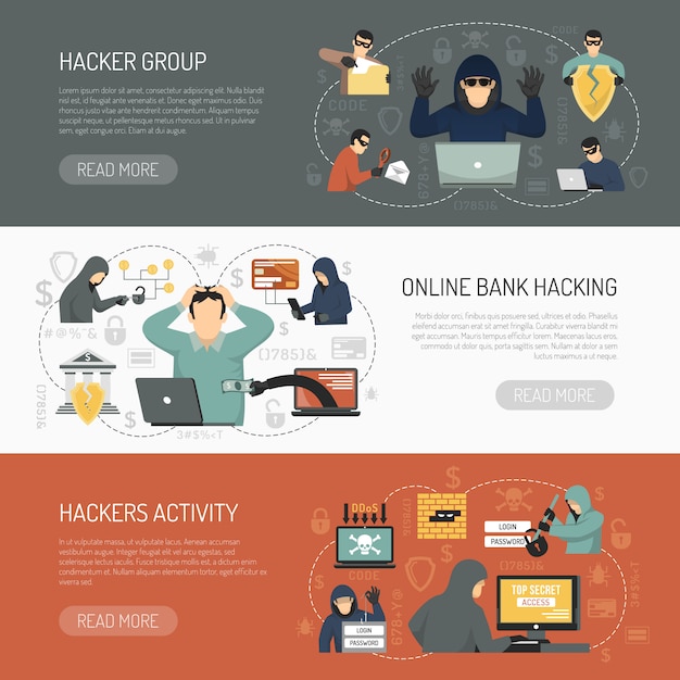 Free vector hacker horizontal banner set