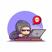 Free vector hacker operating laptop cartoon icon illustration.