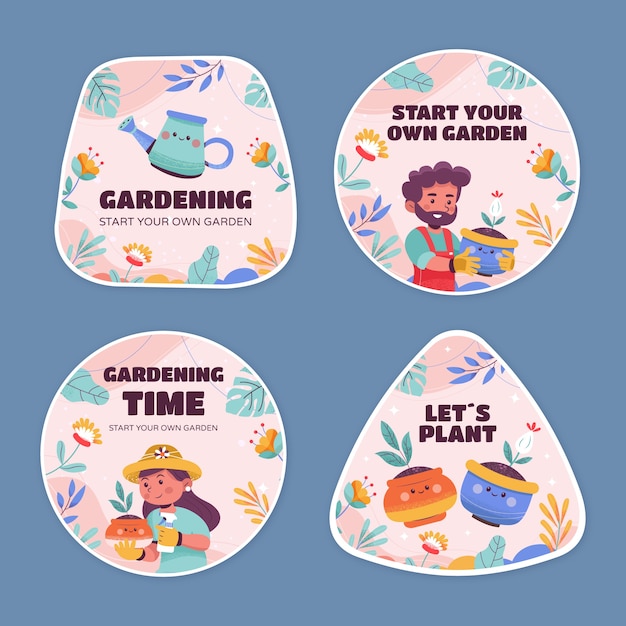 Free vector had drawn texture gardening labels template