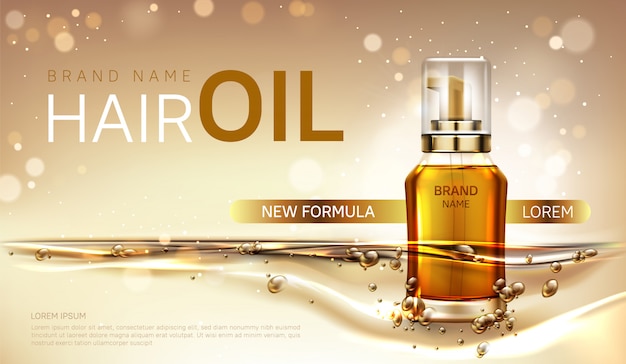 Hair Oil Cosmetics Bottle Ad Vector Banner